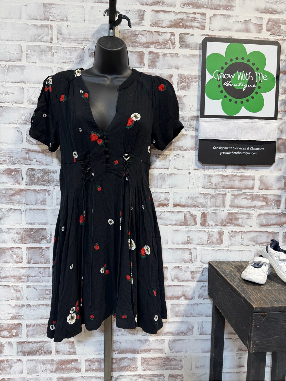 FP Black  Strawberry Mini Dress size 2